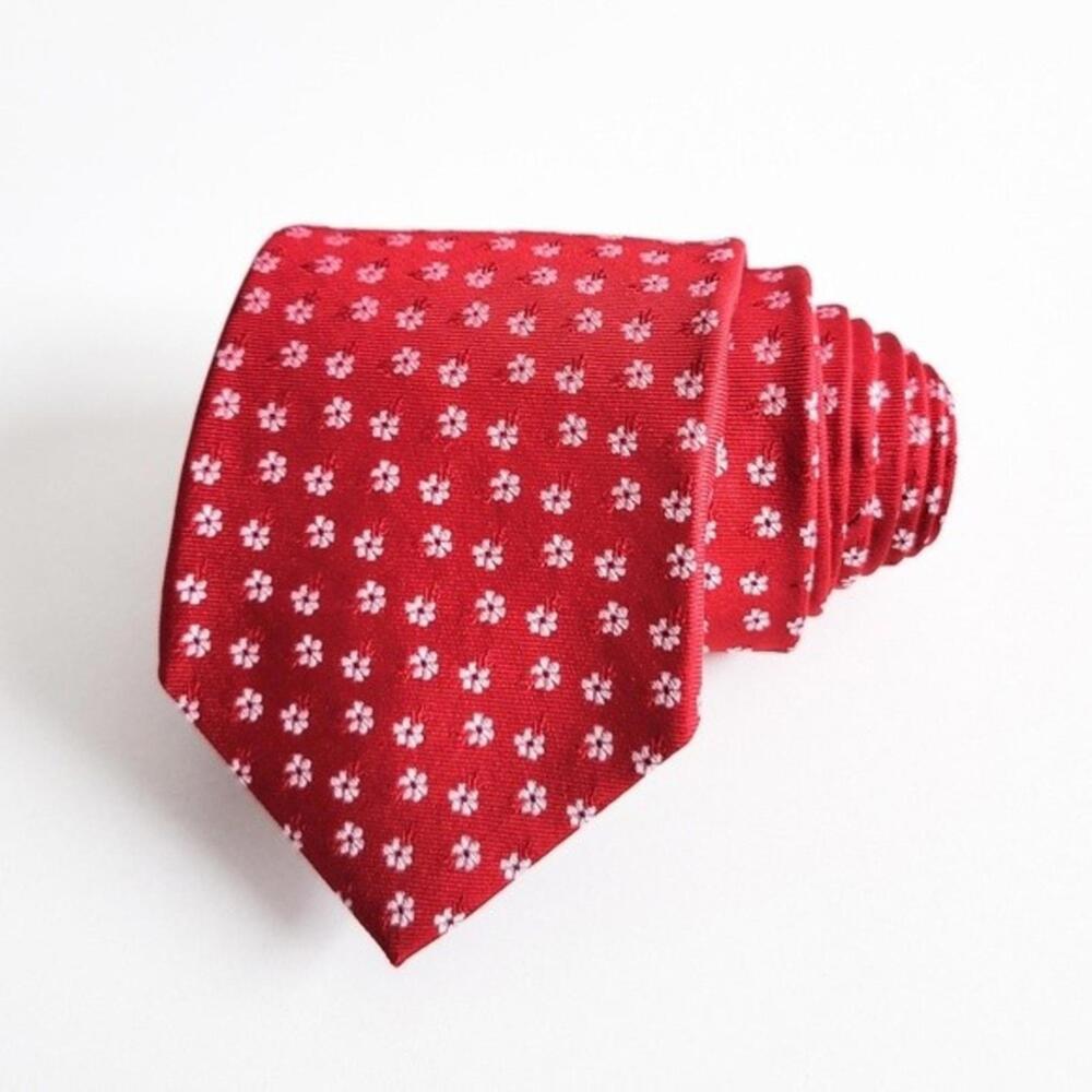 NEW Brooks Brothers Tie Flower Print Silk Neck Tie Red White Mens NWT